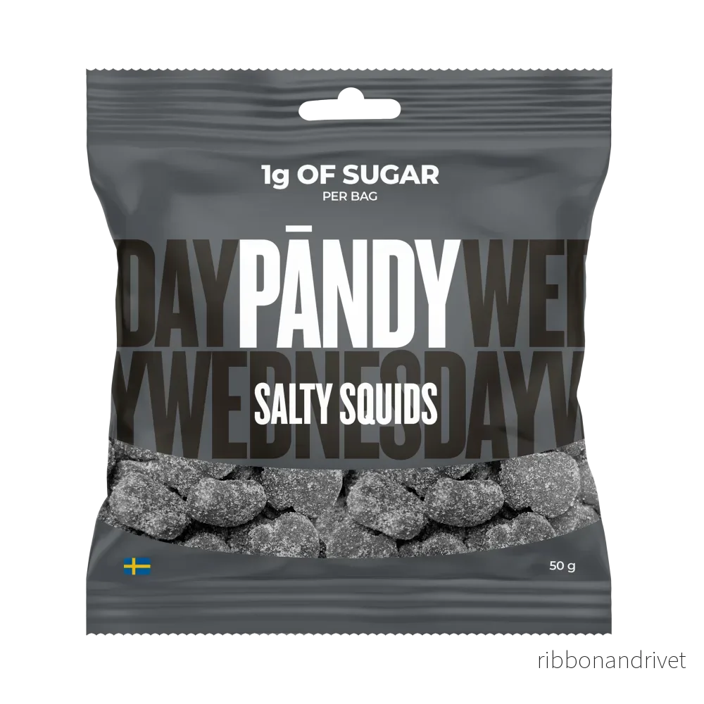 Pändy Salty Squids 50 g – Godis med 1 g socker Pändy Salty Squids 50 g – Godis med 1 g socker