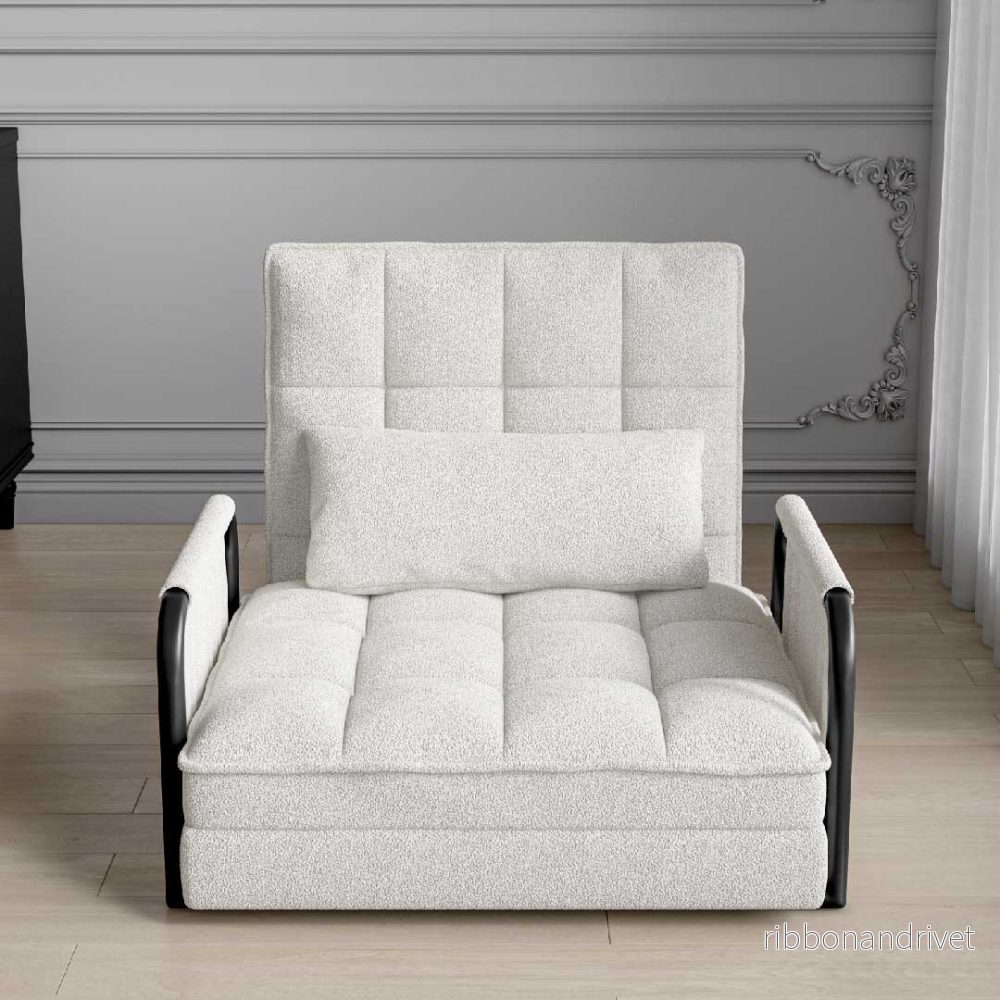 Yelenaro 4-i-1 Bouclé-bäddfåtölj – Justerbar soffa, schäslong och gästsäng i ett - Bild 2