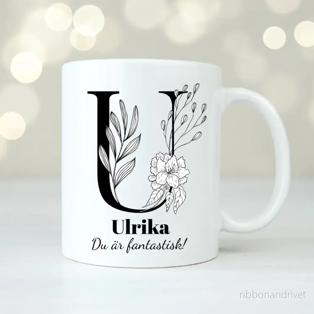 Blommig bokstav | B&W | Personlig mugg Blommig bokstav | B&W | Personlig mugg
