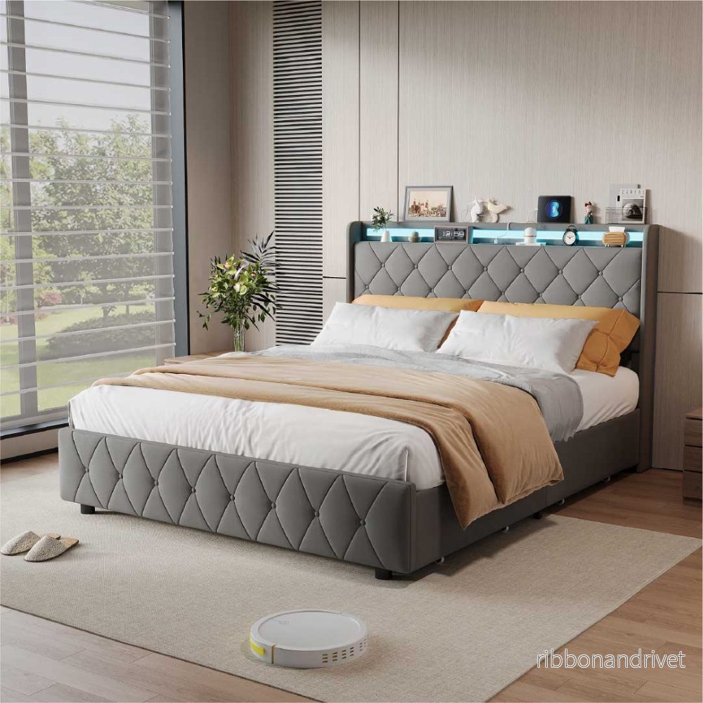 Yelenaro kontinentalsäng med 4 lådor & LED – Säng med USB/USB-C, 90x200 / 140x200 / 160x200 - Bild 3