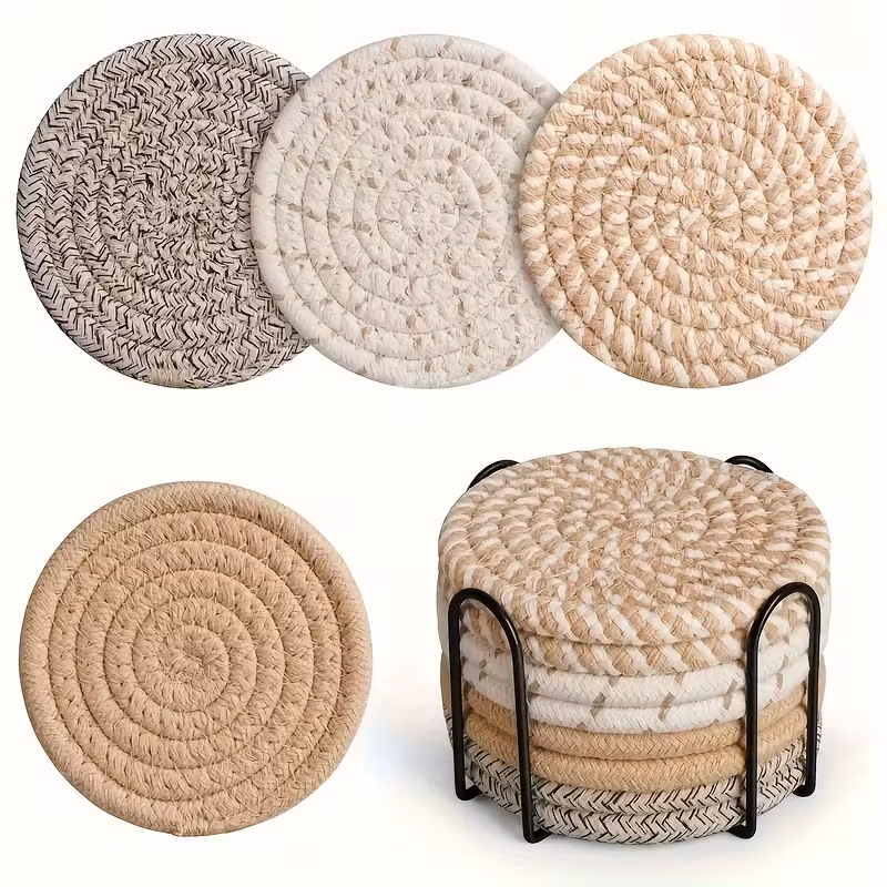 Glasunderlägg med hållare i palmfiber 8-pack - dryckesunderlägg - Bild 3