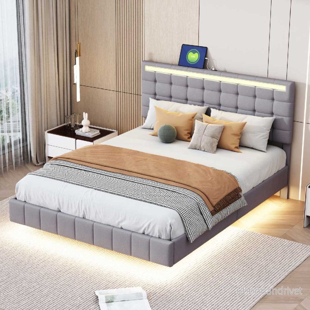 Yelenaro Kontinentalsäng 140x200 Grå med LED & USB, Svävande Design - Bild 3