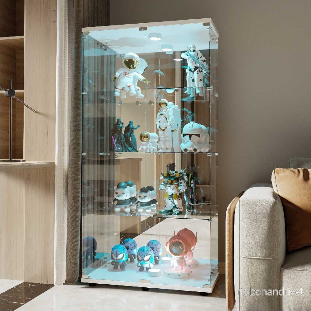Yelenaro glasvitrin 163 cm – golvvitrin med lås, LED som tillval Yelenaro glasvitrin 163 cm – golvvitrin med lås, LED som tillval