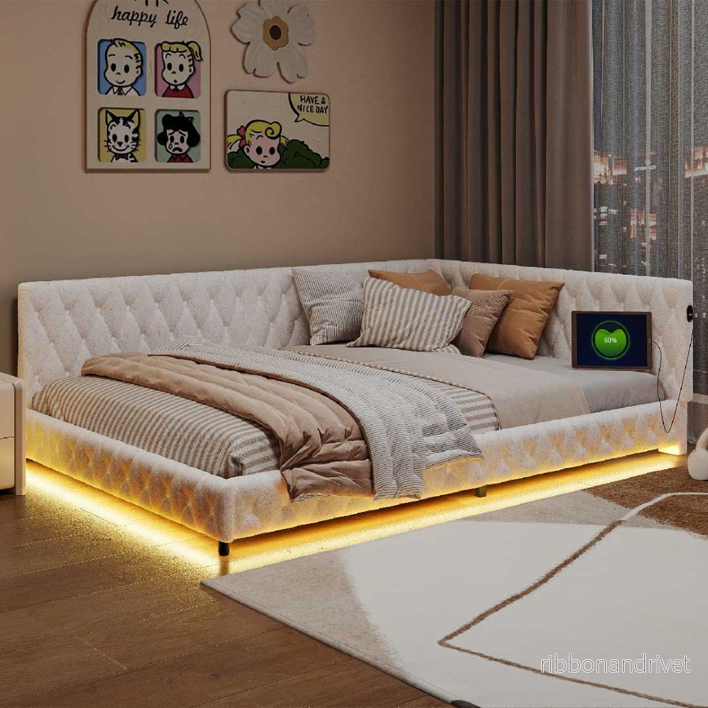 Yelenaro dagbädd 140×200 cm – Komplett stoppad säng med ribbotten, LED & USB - Bild 3