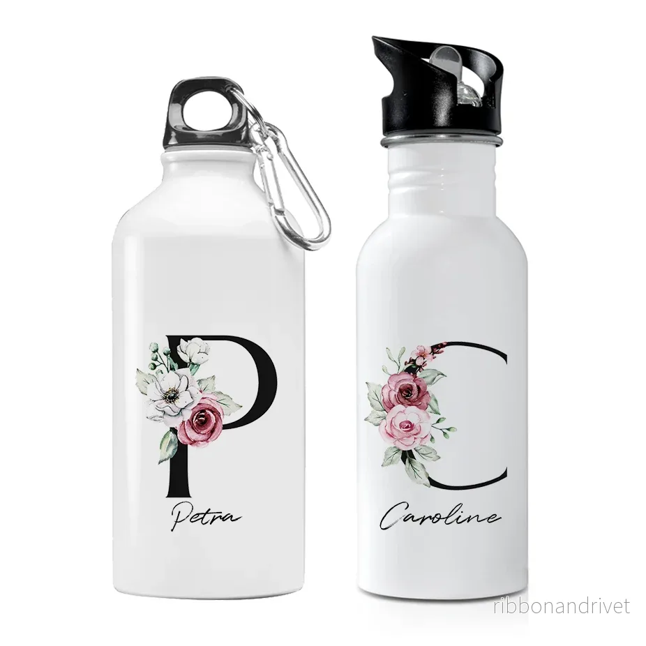 Blommig bokstav | Rosa | Vattenflaska Blommig bokstav | Rosa | Vattenflaska