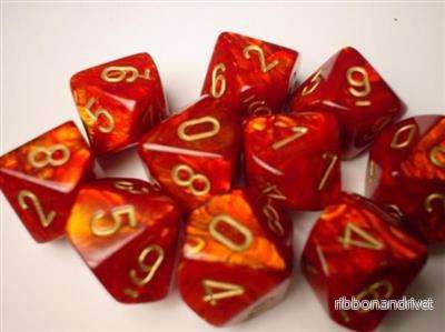 Chessex Ten D10 Set – Scarab Scarlet med Guld Chessex Ten D10 Set – Scarab Scarlet med Guld