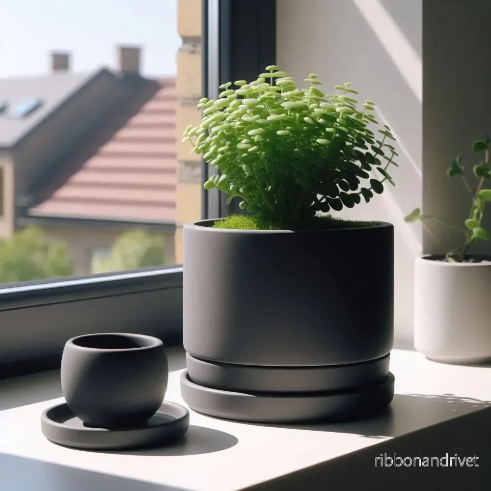 Minimalistisk blomkruka med dräneringshål och fat