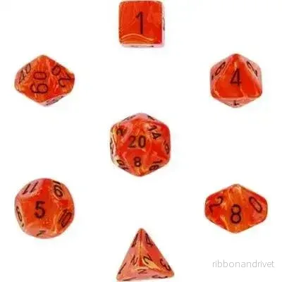 Chessex Vortex 7-Tärningsset - Orange med Svart