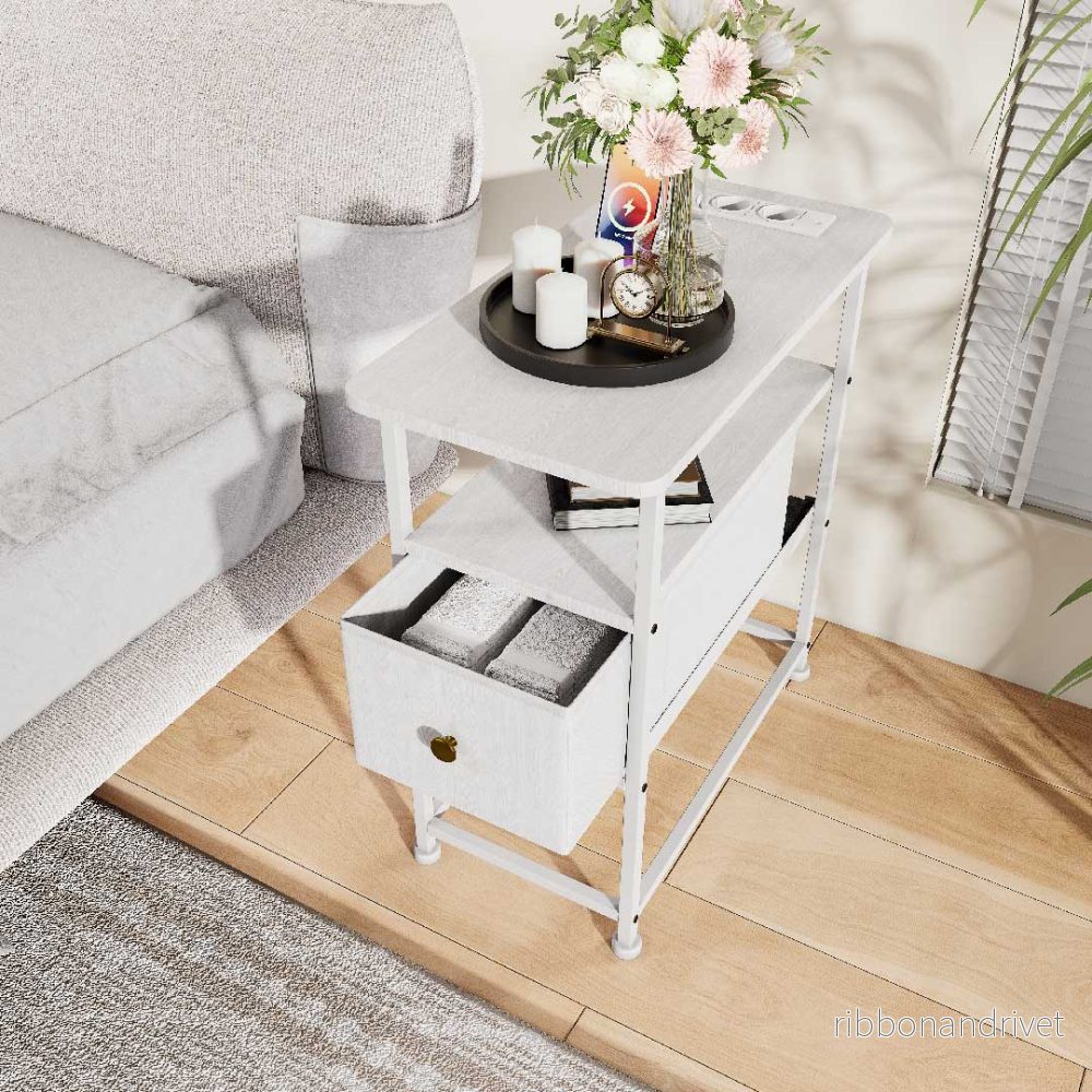 YELENARO Sängbord med eluttag och USB – Sidobord med låda