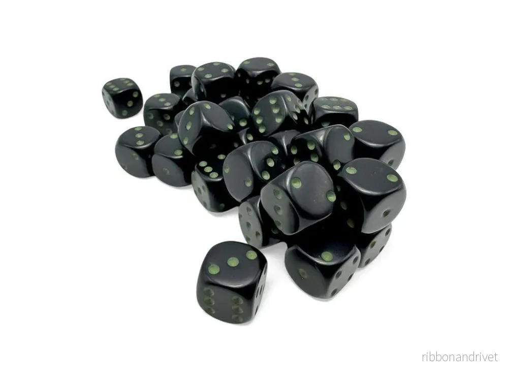 Opaque Black/Green 12mm d6 Dice Block (36 Dice) Opaque Black/Green 12mm d6 Dice Block (36 Dice)