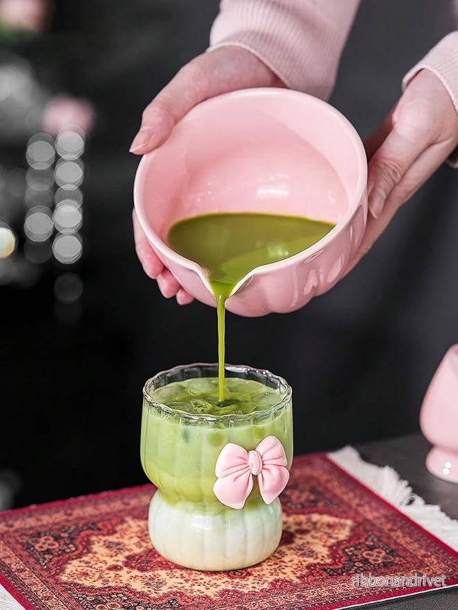 Rosa Matcha-set i keramik med bambuvisp – Chawan med presentförpackning - Bild 2