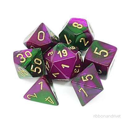 Chessex Gemini Polyhedral 7-Die Set - Grön-Lila med Guld