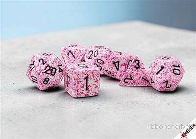 Spräckligt rosa/svart polyedriskt tärningsset med 7 tärningar Spräckligt rosa/svart polyedriskt tärningsset med 7 tärningar
