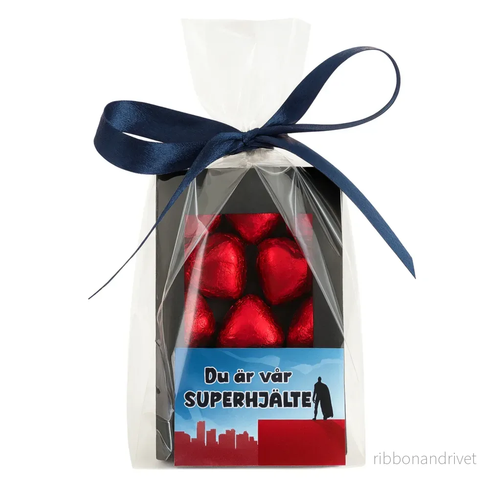 Du är vår SUPERHJÄLTE | Chokladask & kort Du är vår SUPERHJÄLTE | Chokladask & kort