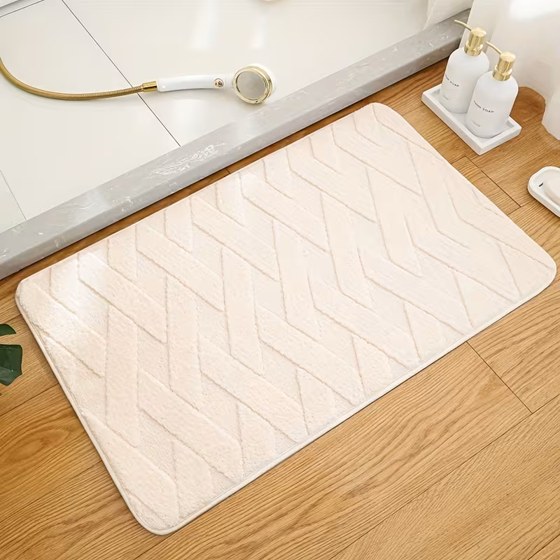 Beige/krämvit mjuk mönstrad badrumsmatta 40x60cm