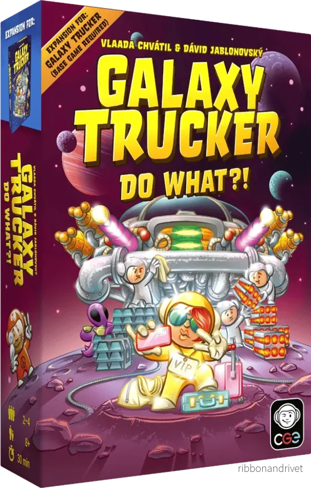 Galaxy Trucker: Gör Vad?! – Expansion till Galaxy Trucker med nya uppdrag, VIP-astronauter och turbaserat spel Galaxy Trucker: Gör Vad?! – Expansion till Galaxy Trucker med nya uppdrag, VIP-astronauter och turbaserat spel