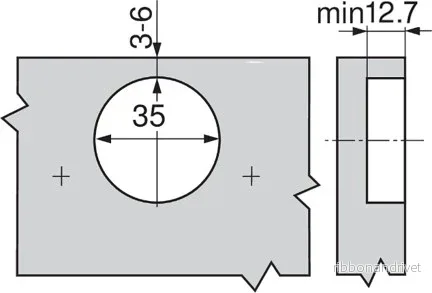 Dolt gångjärn utan fjädring 120° - Bild 2