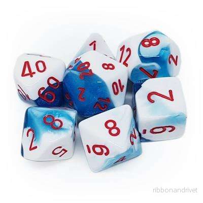 Chessex Gemini Polyhedral 7-Die Set - Astral Blue-White med Röda