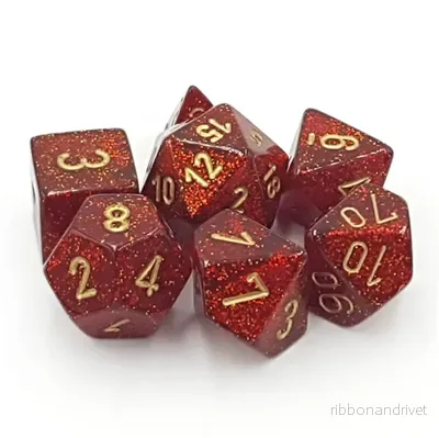 Chessex Glitter Polyhedral 7-Tärningsset - Rubin med Guld - Bild 3