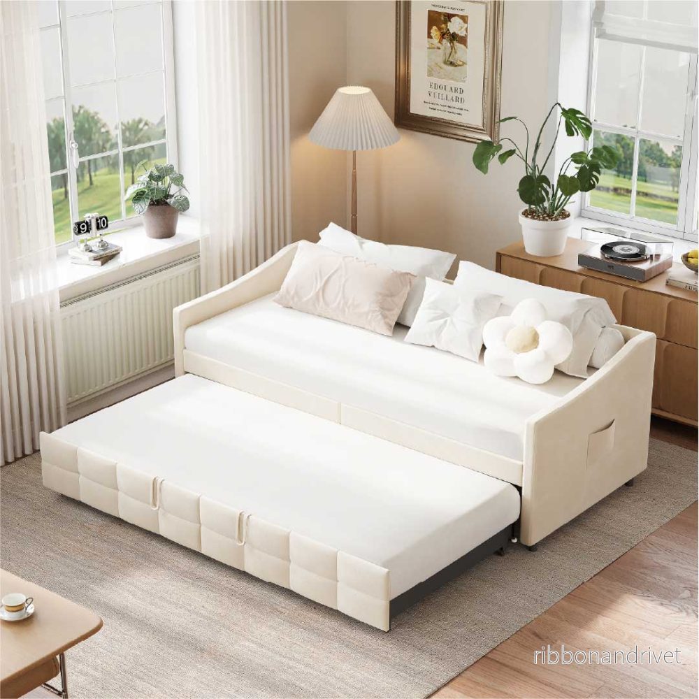 Yelenaro bäddsoffa utdragbar med ribbotten – 2-i-1 bäddsoffa 90×200 - Bild 3