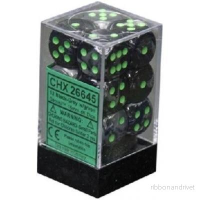 Chessex Gemini 16mm d6 med Pips Dice Blocks (12 Dice) – Svart-Grå med Grön Chessex Gemini 16mm d6 med Pips Dice Blocks (12 Dice) – Svart-Grå med Grön