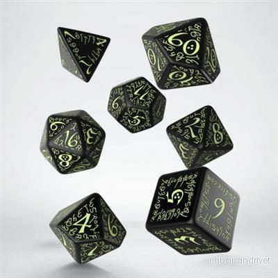 Elvish Black & Glow-in-the-Dark Dice Set (7) Elvish Black & Glow-in-the-Dark Dice Set (7)
