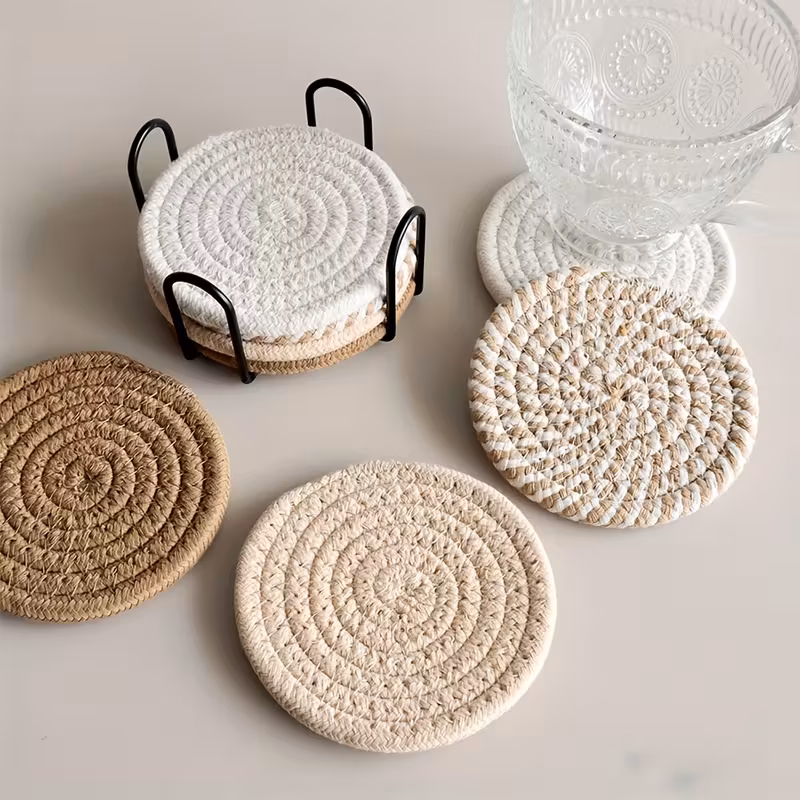 Glasunderlägg med hållare i palmfiber 8-pack - dryckesunderlägg