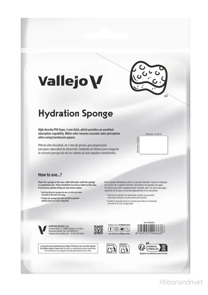 Vallejo - Wet Palette Tillbehör - 2 Återanvändbara Hydrering Svampar (220 x 140 mm)