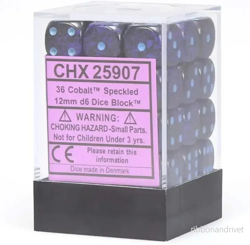Chessex Spräcklig 12mm d6 Tärningsblock med Pips (36 Tärningar) – Kobalt
