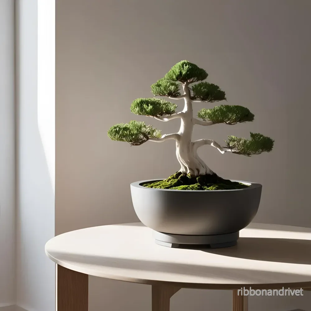 Modern minimalistisk bonsaikruka med dräneringsbricka