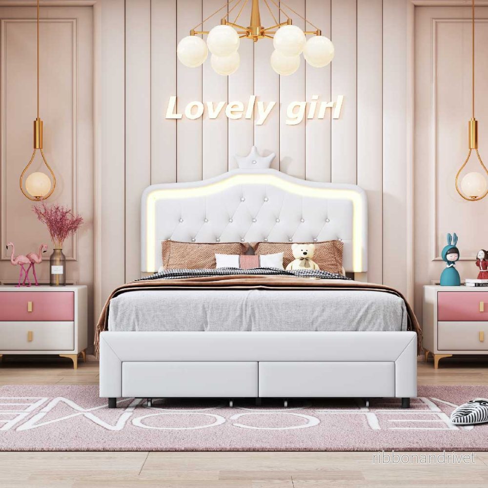 Yelenaro barnsäng 90/140×200 cm – klädd säng med LED, förvaring & justerbar sänggavel Yelenaro barnsäng 90/140×200 cm – klädd säng med LED, förvaring & justerbar sänggavel
