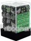 Chessex Gemini 12mm d6 Tärningsblock med Pips (36 Tärningar) - Svart-Grå med Grön - Bild 2