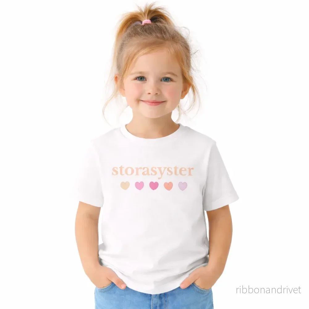 Storasyster – T-shirt med hjärtan Storasyster – T-shirt med hjärtan