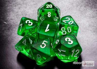 Chessex Genomskinliga Mini-Polyhedral Grön/Vit 7-Tärningsset