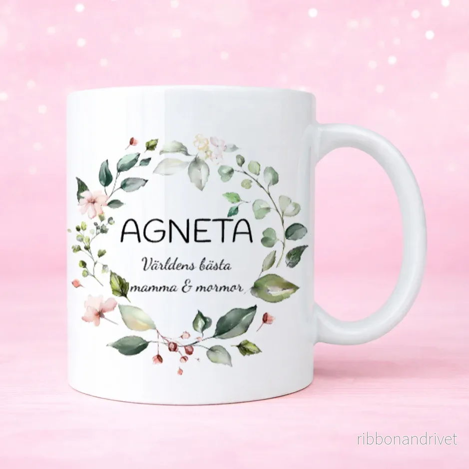 Blomkrans | Mamma | Personlig mugg Blomkrans | Mamma | Personlig mugg