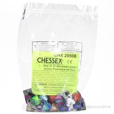 Chessex Gemini Påsar med 50 Blandade Tärningar – Löst Gemini d8 Tärningar Chessex Gemini Påsar med 50 Blandade Tärningar – Löst Gemini d8 Tärningar