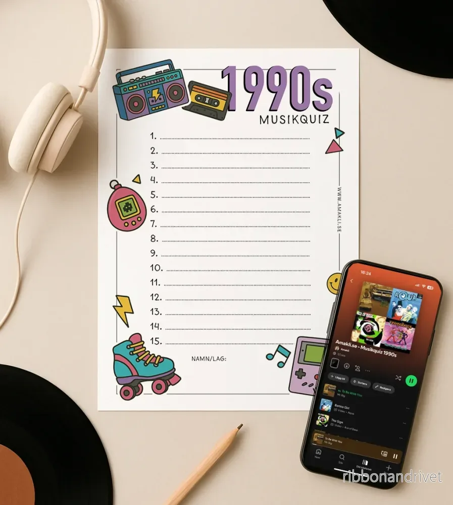 90-talet Musikquiz | Digitalt nedladdning | Svarsblad & spellista 90-talet Musikquiz | Digitalt nedladdning | Svarsblad & spellista