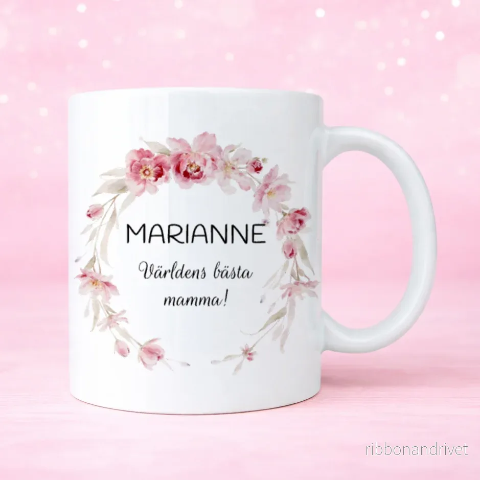 Rosa blommor | Mamma | Personlig mugg - Bild 2