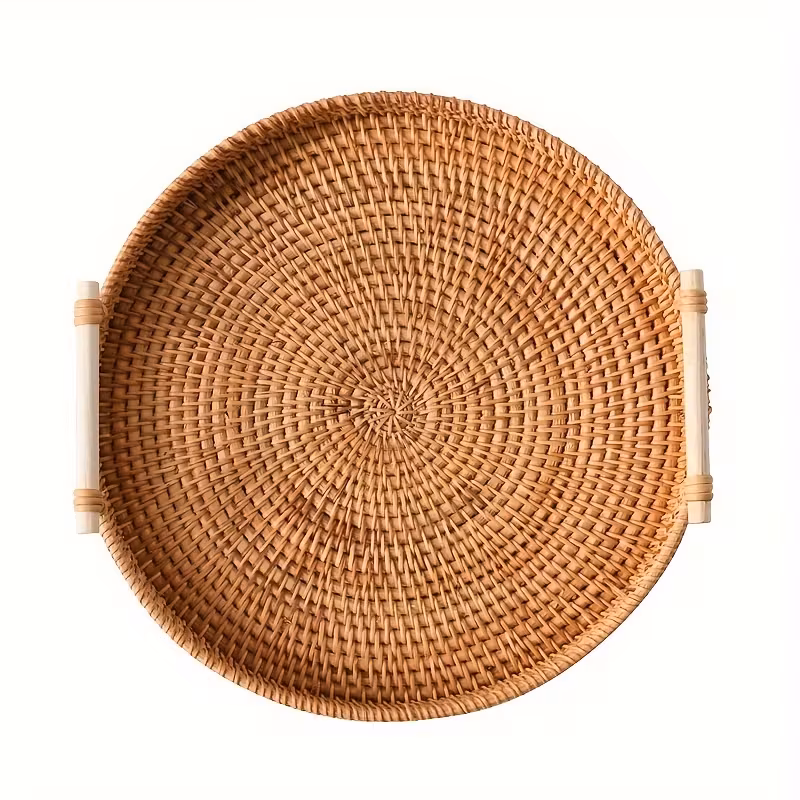Flätad serveringsbricka - handvävd serveringskorg 22cm diameter - Bild 2