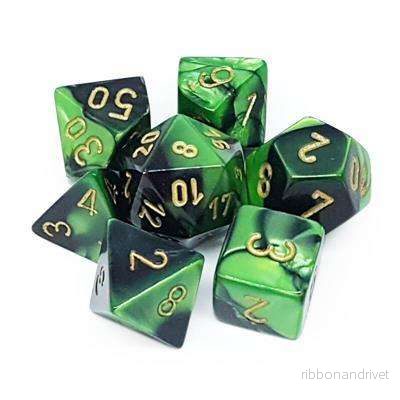Chessex Gemini Polyhedral 7-Die Set – Svart-Grön med Guld Chessex Gemini Polyhedral 7-Die Set – Svart-Grön med Guld