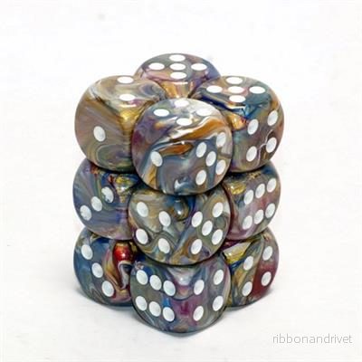 Chessex 16mm d6 med Pips Tärningsblock (12 Tärningar) – Festiv Karusell med Vitt Chessex 16mm d6 med Pips Tärningsblock (12 Tärningar) – Festiv Karusell med Vitt