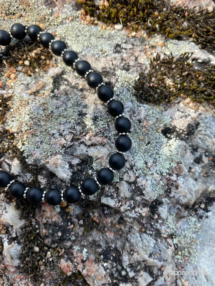 Mattsvart Agat med silverdetaljer Armband - Bild 3