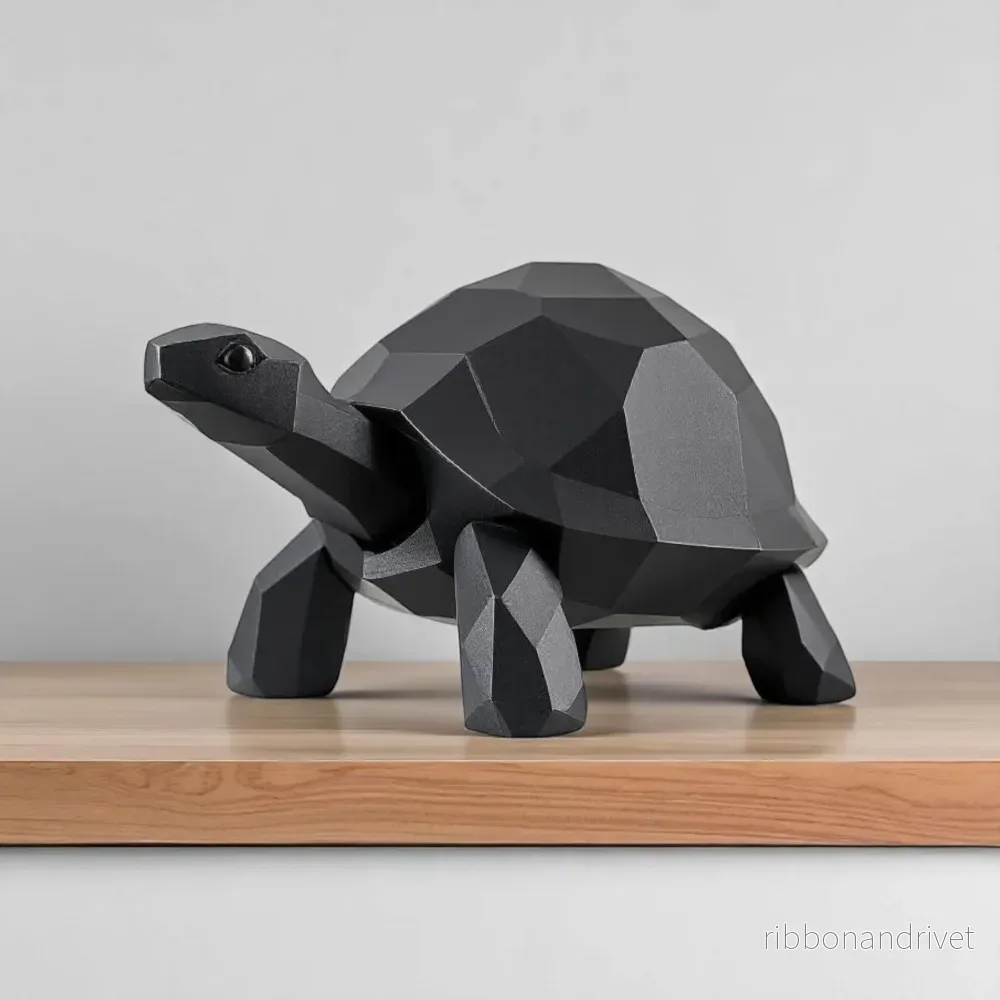 Låg-poly skulptur av gående sköldpadda