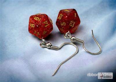 Chessex Hook Örhängen Glitter Ruby Mini-Poly d20 Par