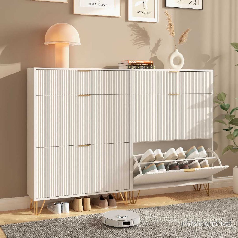 Yelenaro skoskåp med 2 luckor & hylla – Smal hallmöbel 80×24×118 cm - Bild 2