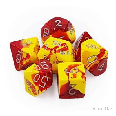 Chessex Gemini Polyhedral 7-Die Set – Red-Gul med Silver Chessex Gemini Polyhedral 7-Die Set – Red-Gul med Silver