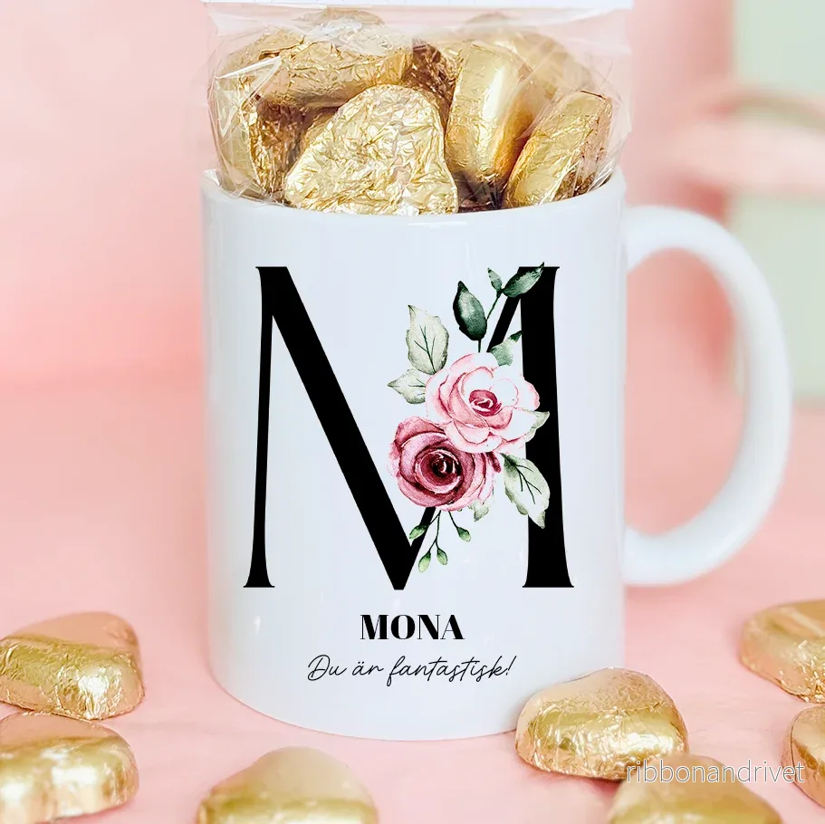 Blommig bokstav | Rosa | Personlig mugg Blommig bokstav | Rosa | Personlig mugg