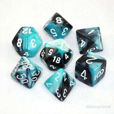 Chessex Gemini Polyhedral 7-Die Set - Black-Shell med Vit