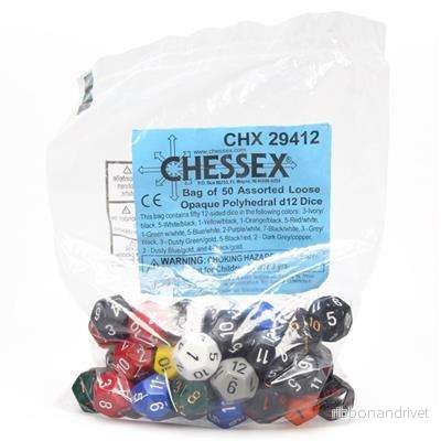 Chessex Opaque Polyhedral d12 Dice - 50 Assorted Loose Bags