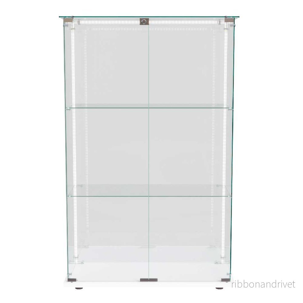 Yelenaro glasmonter med LED-belysning – Låsbar fristående monter i ESG-glas, 123 cm, vit/svart, 3 hyllor - Bild 3